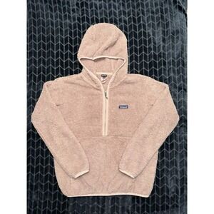 Patagonia Tan Half Zip Hooded Sherpa Fleece Pullover Jacket